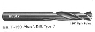 Besly Screw Machine Aircraft Drill, Type C Twist Drills